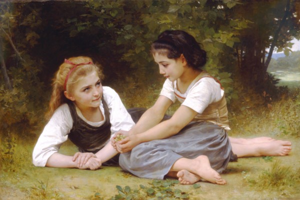 Two girls chatting by William-Adolphe Bouguereau